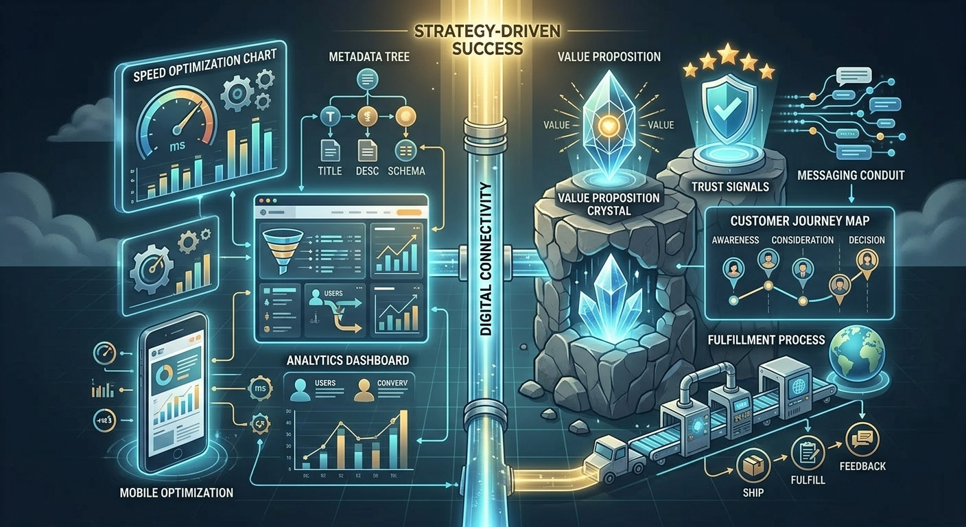 An illustration representing the gap between search visibility and business readiness.